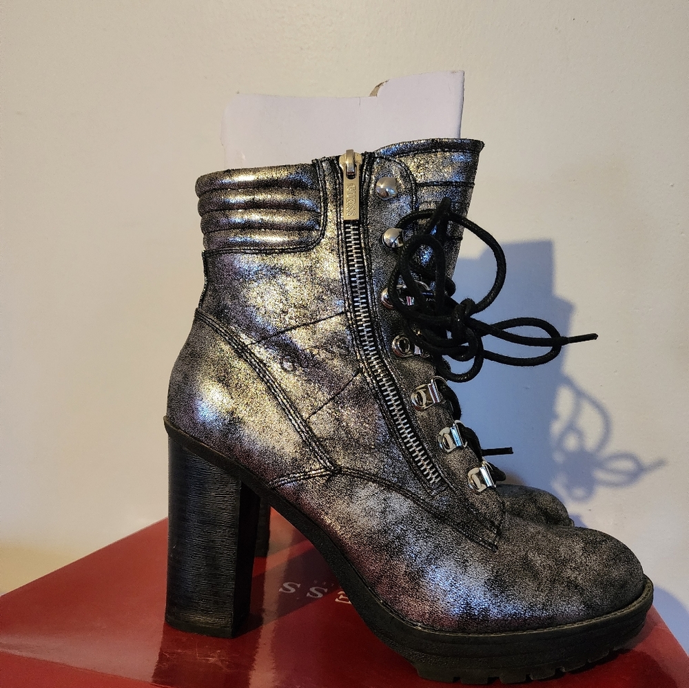 Guess Garyn Combat Boot In Metallic Silver, Size8… - image 4